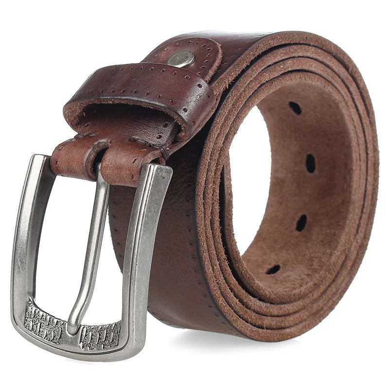 Men's Belt Natural Skin Cowhide Belt Vintage Alloy Pin Buckle Strap Casual Leather Belt