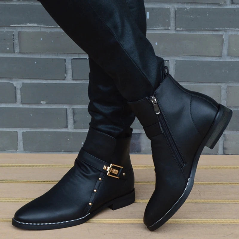 New Fashion Men Boots Genuine Leather Men's British Autumn Winter Warm Plush Ankle Boots Man Casual shoes