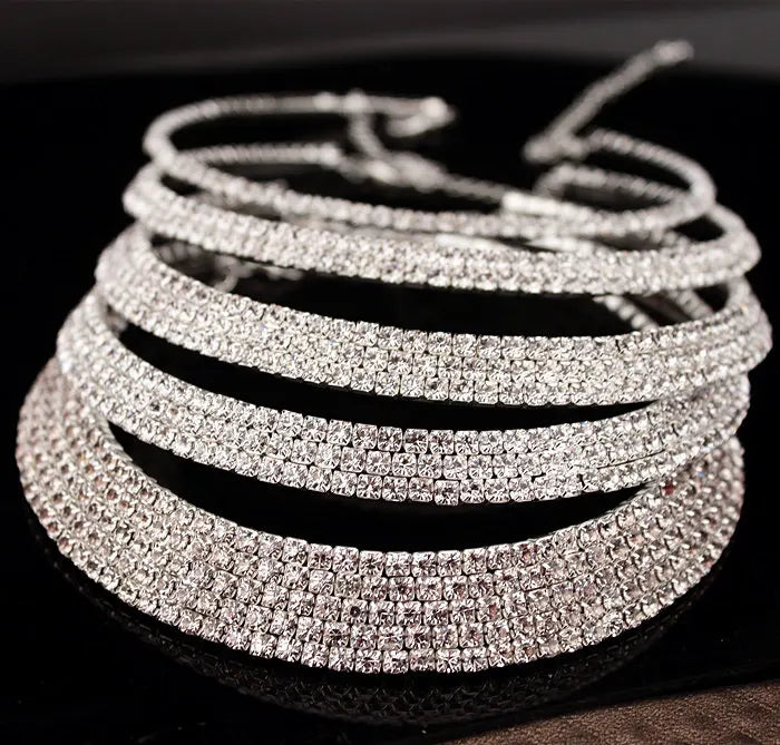 Rhinestone Crystal Choker Necklace Earrings and Bracelet Wedding Jewellery Sets