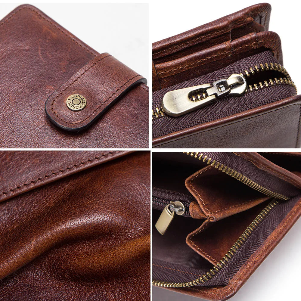 Genuine Leather RFID Wallet Men With Coin Pocket Wallets Small Zipper Card Holders Man Purse