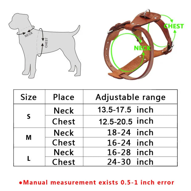 Genuine Leather Dog Harness Brown Dogs Walking Training Vest Adjustable Straps Medium Large Pitbull Boxer Mastiff