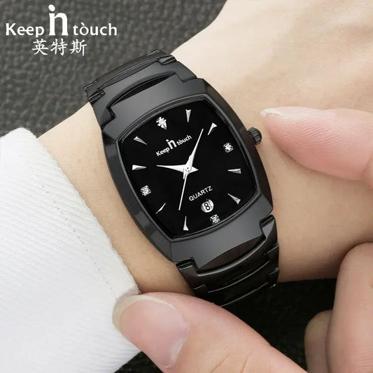 Luxury Square Watches Clock Quartz Watch Full Stainless Male Wristwatches