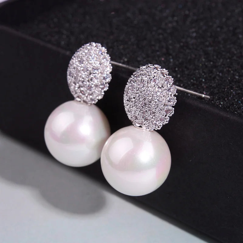 Pearl Earrings Elegant Crystals Stud Earrings For Women