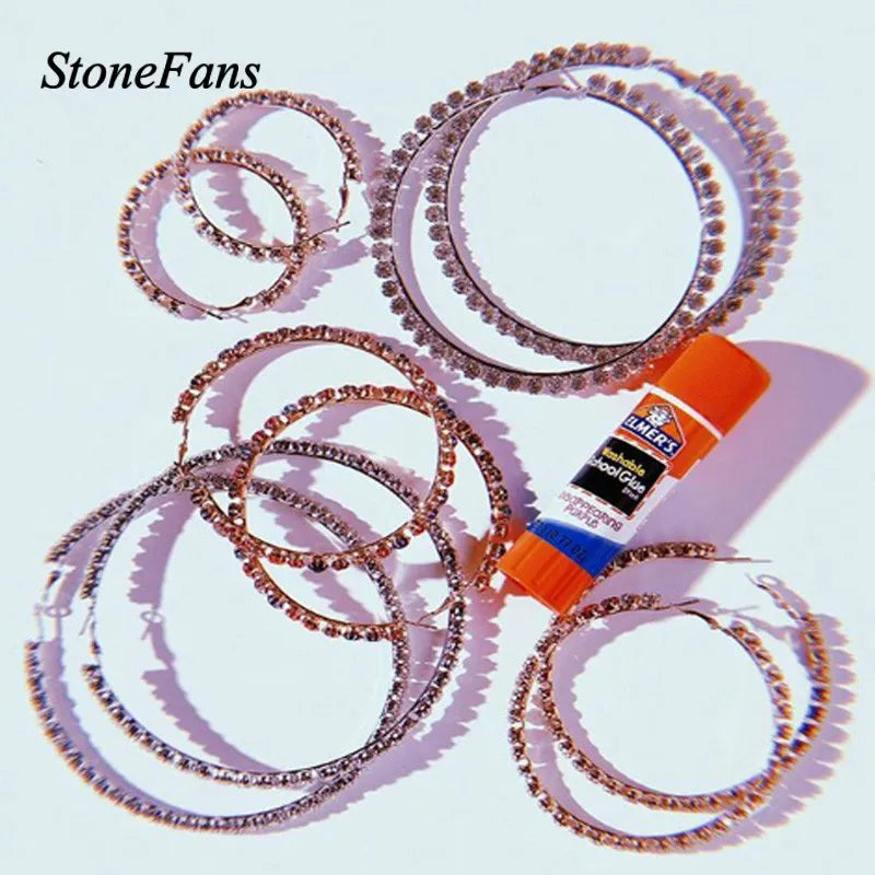 Shiny Big Rhinestone Hoop Earrings Round Circle Earrings Hoop Jewellery