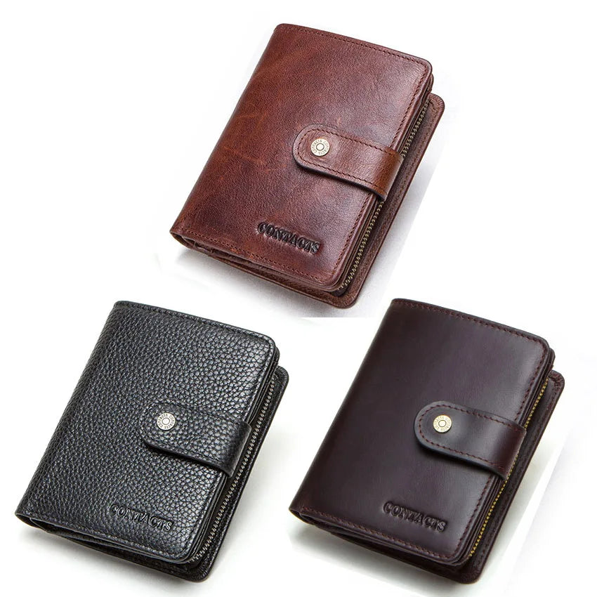 Genuine Leather RFID Wallet Men With Coin Pocket Wallets Small Zipper Card Holders Man Purse