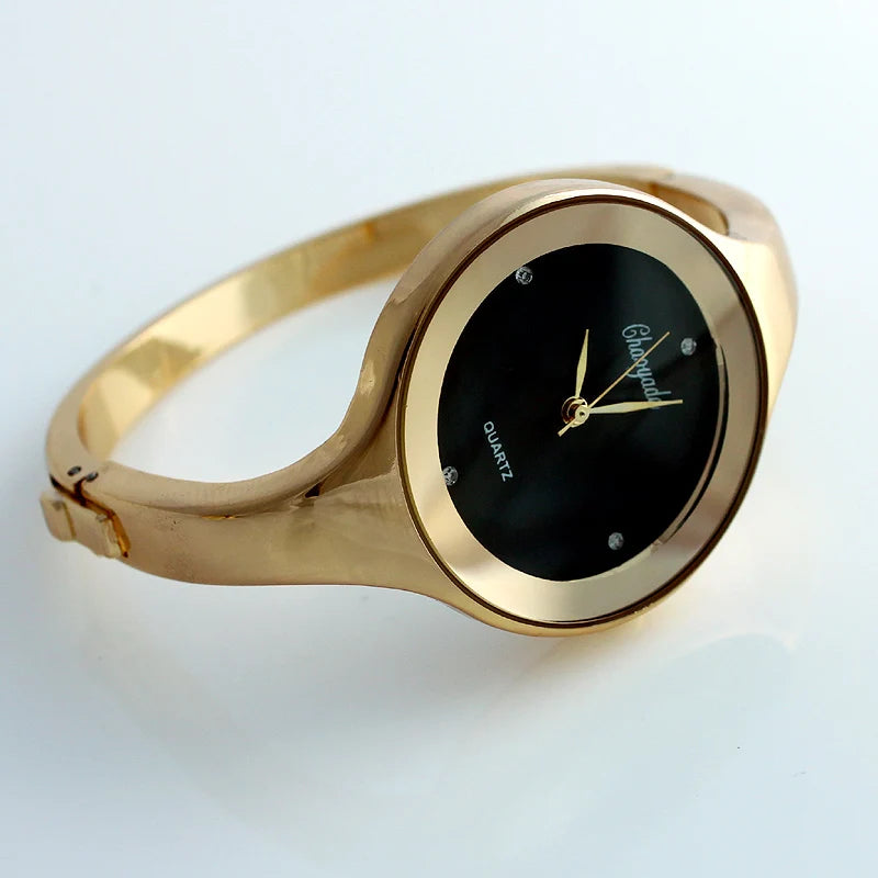 Women Cuff Watch Fashion Casual Round Bracelet Gold Watch Stainless Steel Quartz