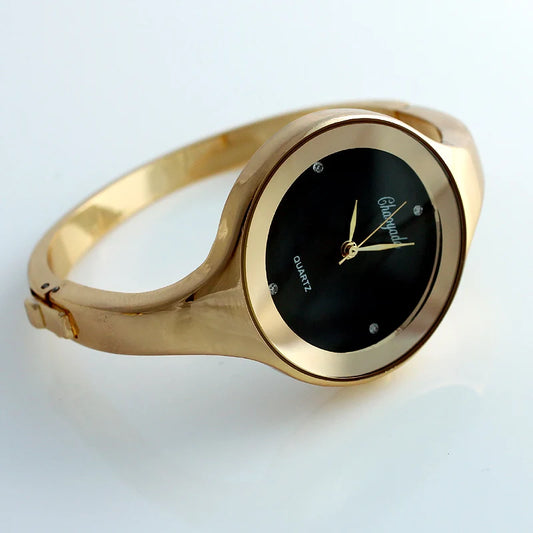 Women Cuff Watch Fashion Casual Round Bracelet Gold Watch Stainless Steel Quartz