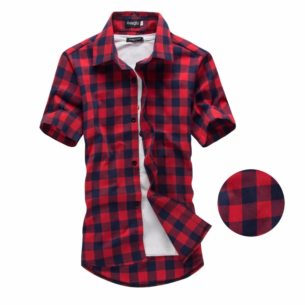 Red And Black Plaid Shirt Men Shirts 2024 New Summer Fashion Chemise Homme Mens Checkered Shirts Short Sleeve Shirt Men Blouse - Hiron Store