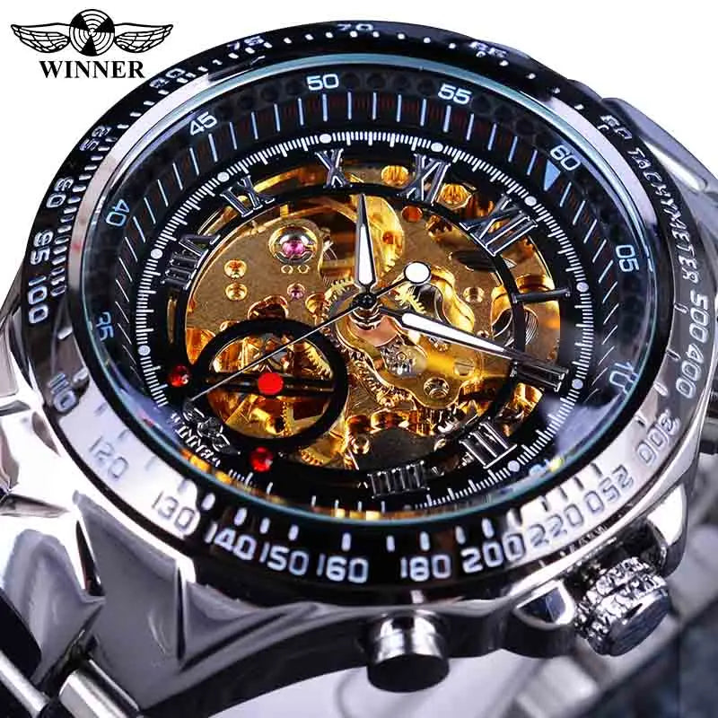 Winner Mechanical Sport Design Bezel Fashion Watch Mens Watches Top Brand Luxury Montre Homme Clock Men Automatic Skeleton Watch - Hiron Store