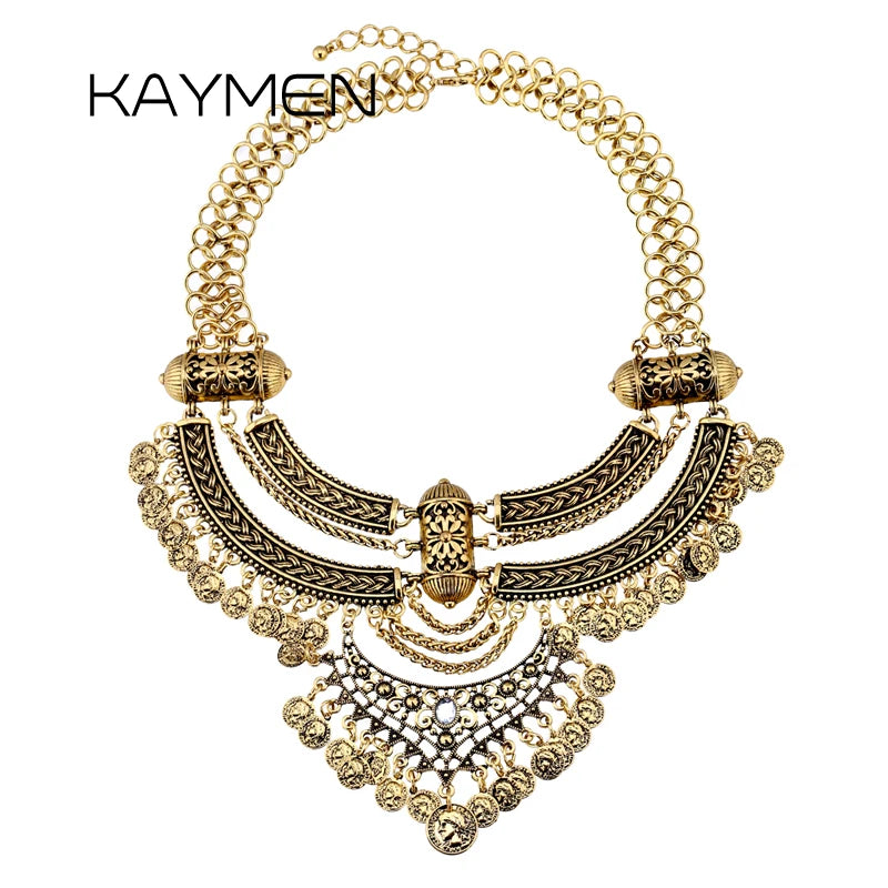 Antique Gold Color Bohemia Coins Necklace Jewelry Sets for Women Girls Engagement Cheap Gifts Pendant Chokers Collar Accessory - Hiron Store