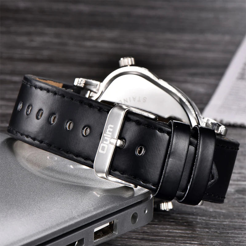 Watches Unique Design Multipe Time Zone Leather Strap Male Quart Wristwatch