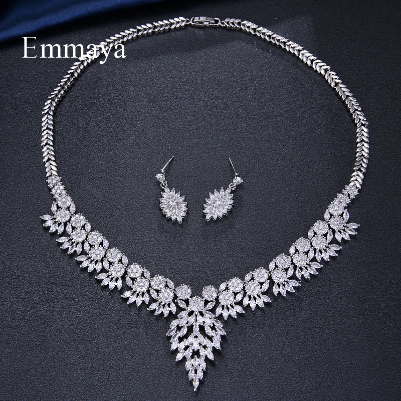 Sparkling Crystal Flower Necklace and Earring Wedding Bridal Jewellery Sets