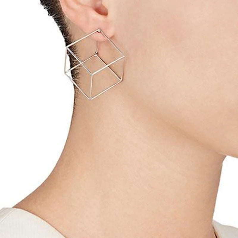 Minimalist Brief Style Copper 3D Cube Stud Earrings