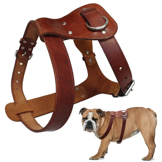 Genuine Leather Dog Harness Brown Dogs Walking Training Vest Adjustable Straps Medium Large Pitbull Boxer Mastiff