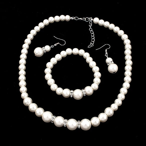 Luxury Crystal Simulated Pearl Necklace Earrings Jewellery Sets