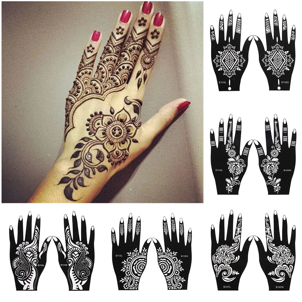 New Professional Henna Stencil Temporary Hand Tattoo Body Art Sticker Template Wedding Tool Flower Tattoos