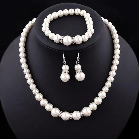 Luxury Crystal Simulated Pearl Necklace Earrings Jewellery Sets