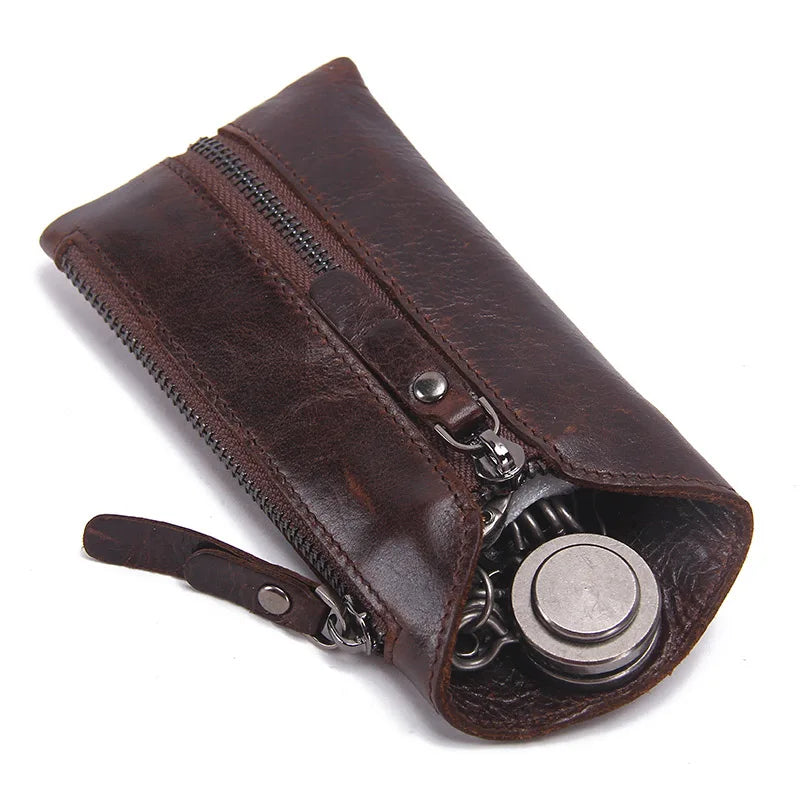 CONTACT'S 100% Genuine Leather Key Wallet Men Car Key Holder Zipper Keys Case Top Quality Man Keys Organizer