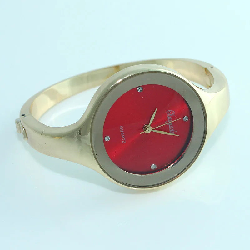 Women Cuff Watch Fashion Casual Round Bracelet Gold Watch Stainless Steel Quartz