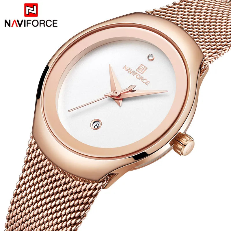 NAVIFORCE Watch Women Fashion Dress Quartz Watches Lady Stainless Steel Waterproof Wristwatch Simple Girl Clock Relogio Feminino - Hiron Store