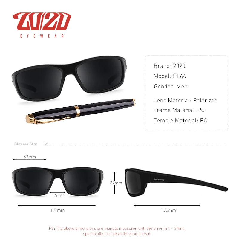 20/20 Optical Brand Design New Polarized Sunglasses Men Fashion Male Eyewear Sun Glasses Travel Fishing Oculos PL66 With Box - Hiron Store