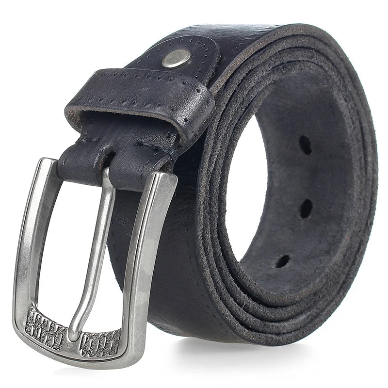 Men's Belt Natural Skin Cowhide Belt Vintage Alloy Pin Buckle Strap Casual Leather Belt