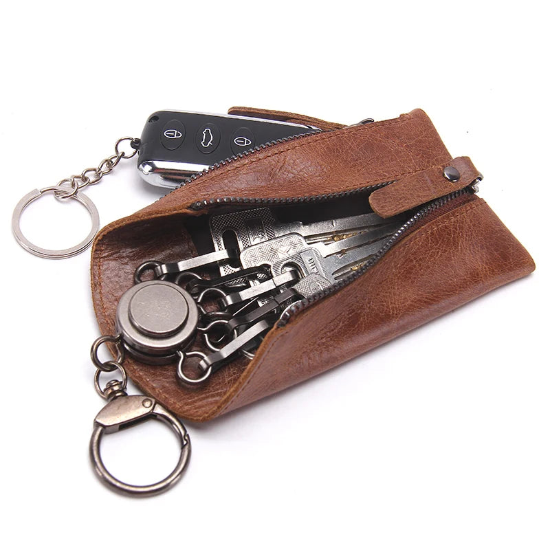 CONTACT'S 100% Genuine Leather Key Wallet Men Car Key Holder Zipper Keys Case Top Quality Man Keys Organizer