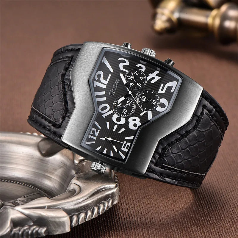 Quartz Watch Male Wristwatches Two Time Zone Men's Designer Watches