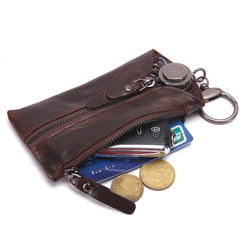 CONTACT'S 100% Genuine Leather Key Wallet Men Car Key Holder Zipper Keys Case Top Quality Man Keys Organizer