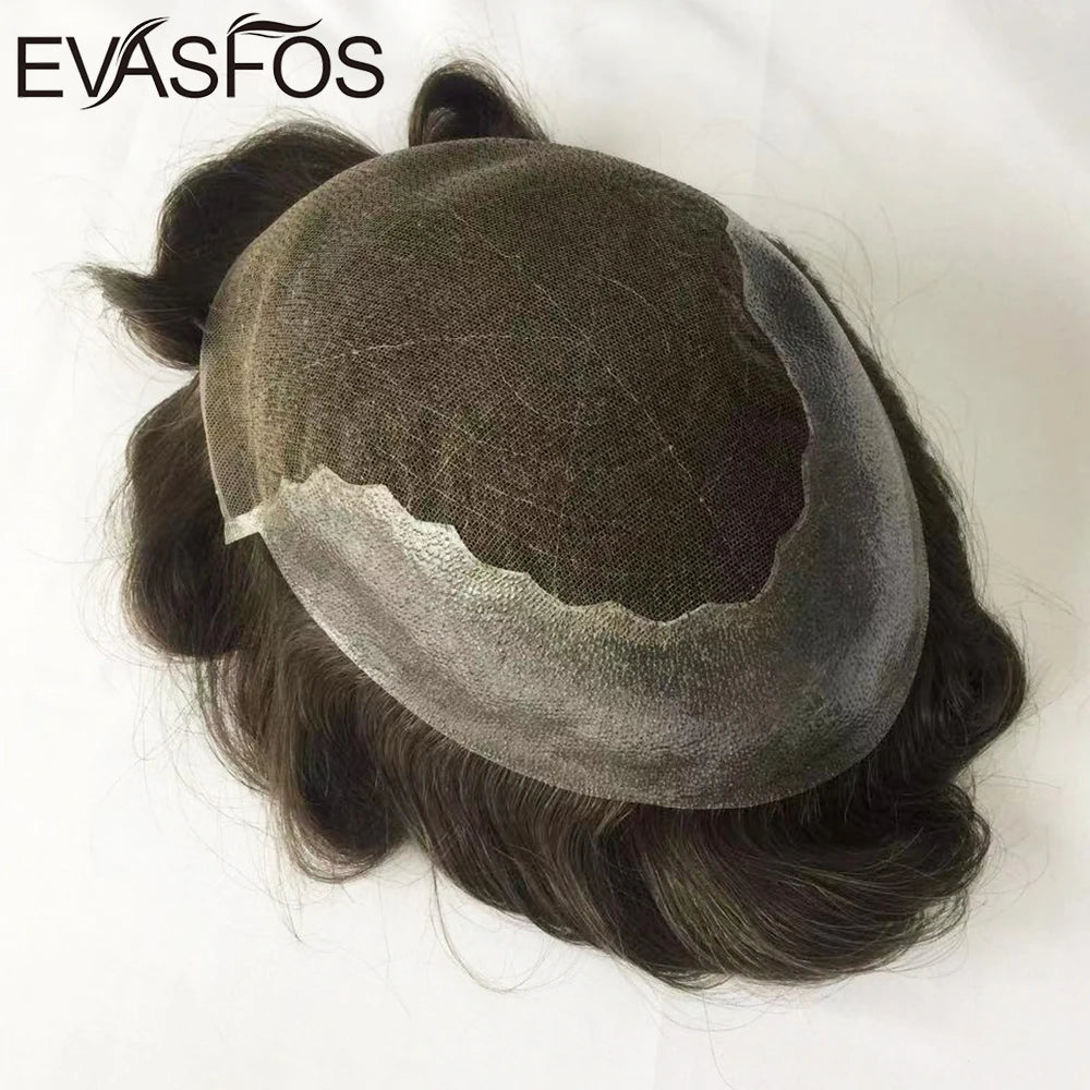 Natural Hairline Bleached Knots French Lace Front Men's Toupee, Poly Skin Hairpieces, Hair Replacement Systems, Various Color