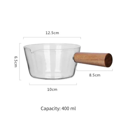 400ml/600ml Glass Milk Pot With Wooden Handle Transparent Cooking Heating Milk Soup Noodle Household Kitchen Cookware Clay Stock