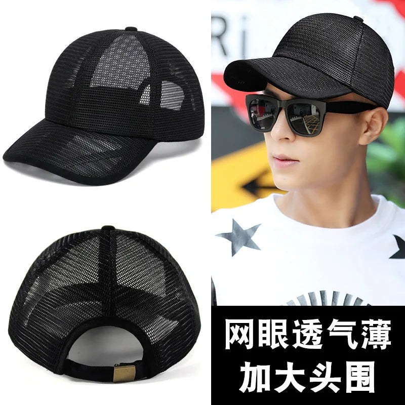 Summer Full Mesh Sun Cap Curved Peak Snapback Fishing Hat Oversize Large Baseball cap for Big Head Men & women