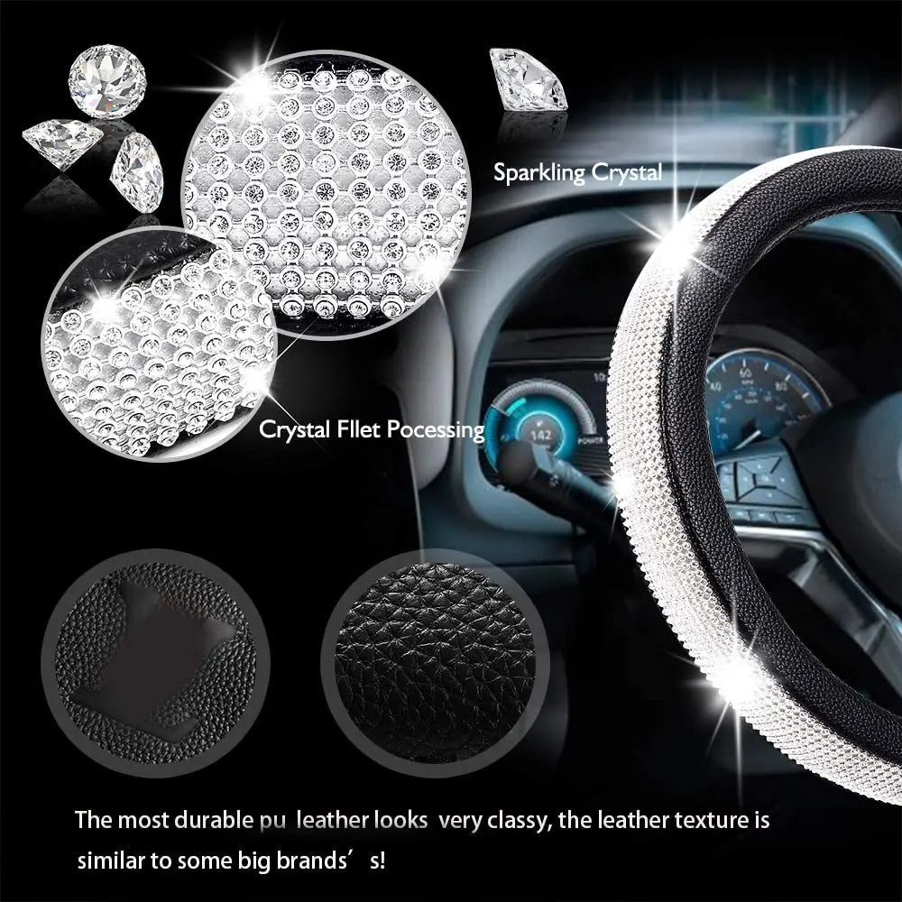 Diamond Rhinestones Crystal Car Steering Wheel Cover  PU Leather Auto Accessories Case