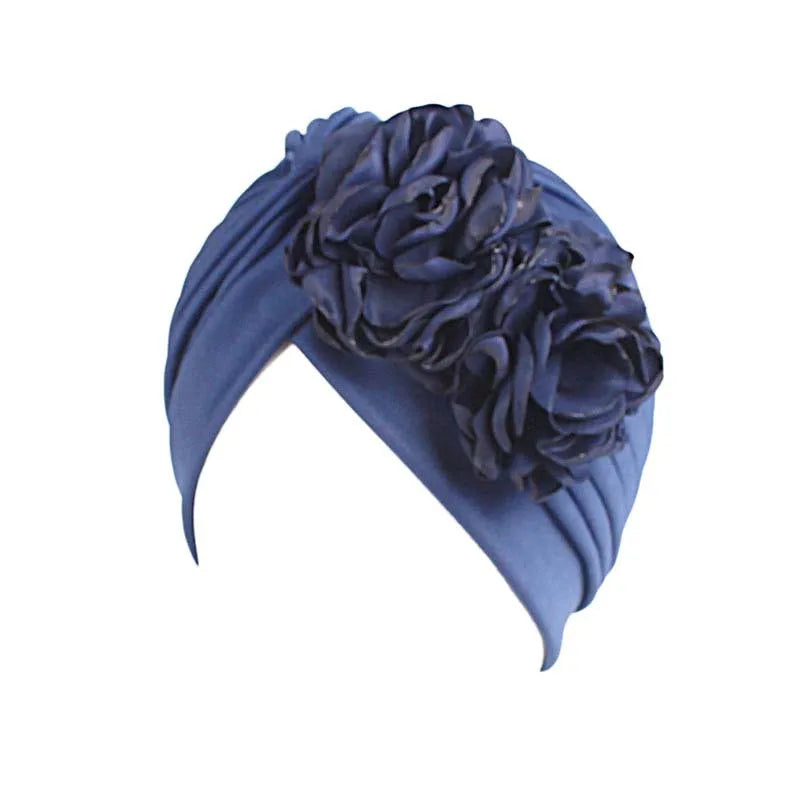 New Flower Decoration Turban, Solid Color Women's Head Wrap, Fashion Headwear, Bandana Cap