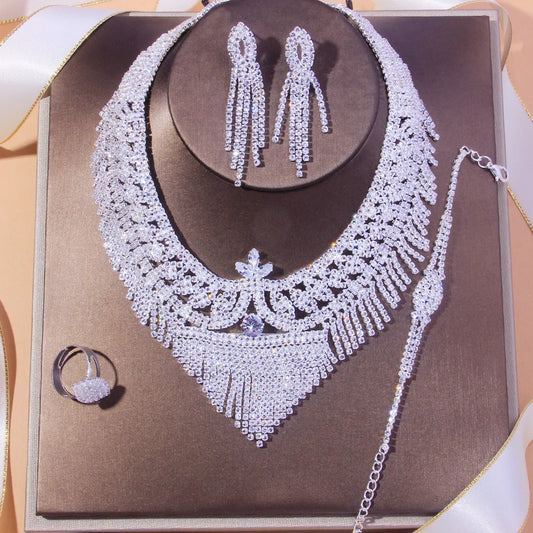 Stonefans Tassel Rhinestone Bridal Jewelry Sets for Women Crystal Necklace