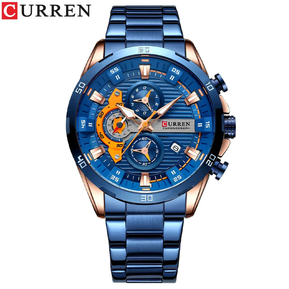 Waterproof Sport Quartz Chronograph Wristwatch Luxury Stainless Steel Clock