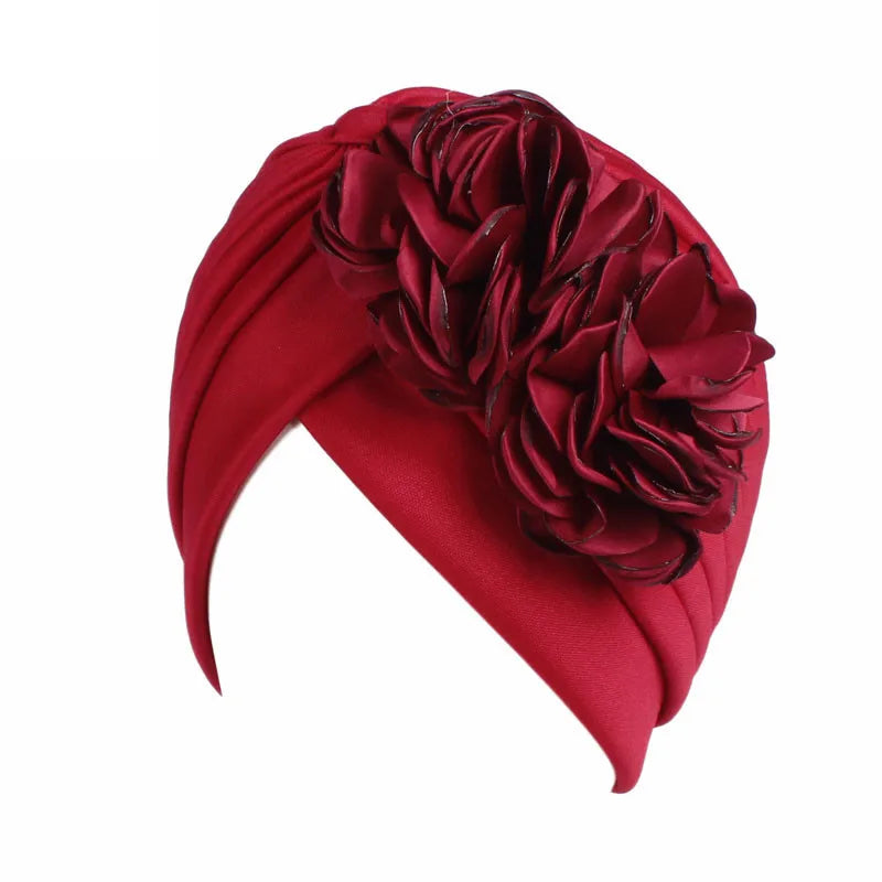 New Flower Decoration Turban, Solid Color Women's Head Wrap, Fashion Headwear, Bandana Cap