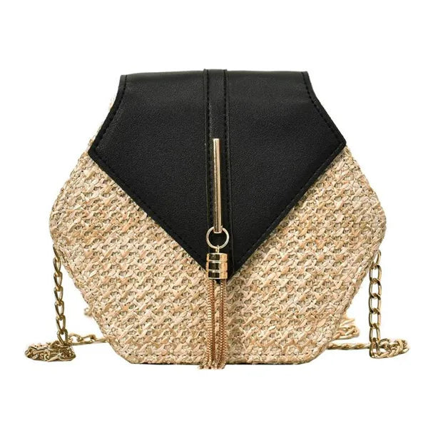 Hexagon Mulit Style Straw+leather Handbag Women Summer Rattan Bag Handmade Woven Beach Circle Bohemia Shoulder Bag - Hiron Store