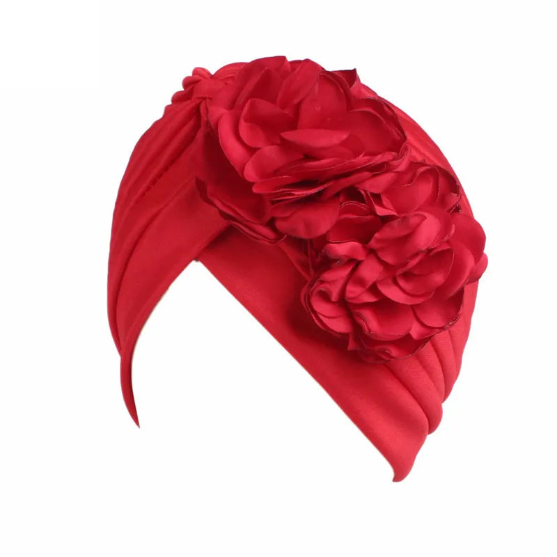 New Flower Decoration Turban, Solid Color Women's Head Wrap, Fashion Headwear, Bandana Cap