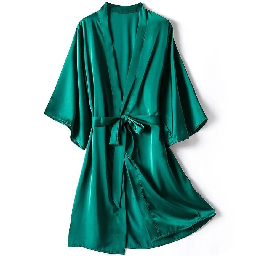 Bathrobe Gown Female Robe Set Satin Sleepwear Casual Nightgown