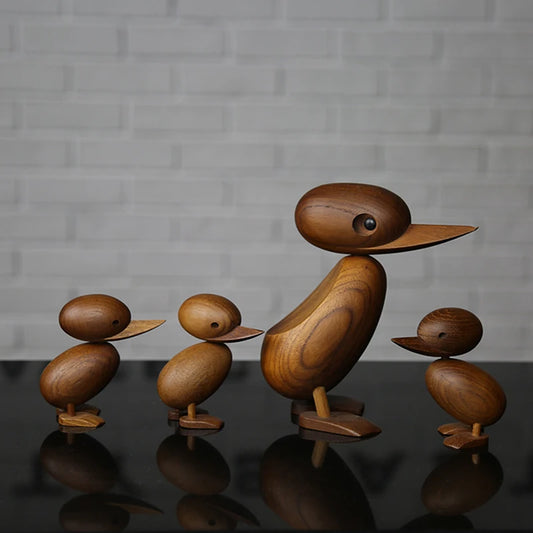 Duck Mum Baby Wood Figurines Danish Famous Wooden Hand Crafts Classic Creative Decor Miniatures