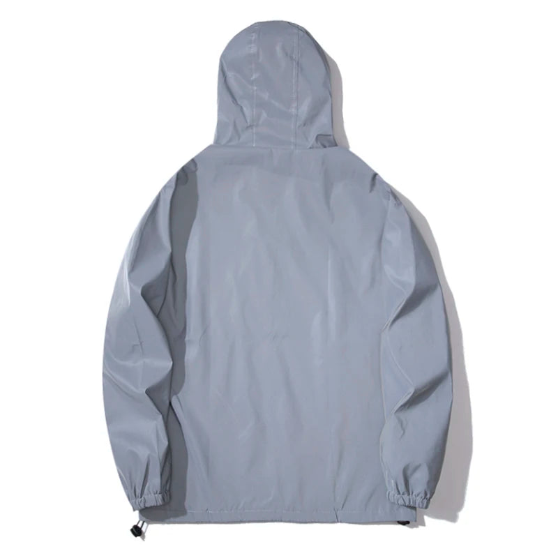 New Night Reflective Jackets Double Fabric Windbreaker Hooded Jacket Waterproof Zipper Coats Outwear