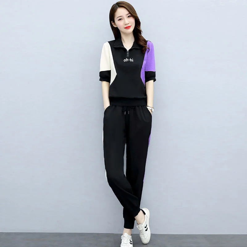 Women's Fashion Pencil Pant Suit 2024 New Summer Leisure Clothing Foreign Style Crop Top Two Piece Set Women Leggings Tracksuit - Hiron Store