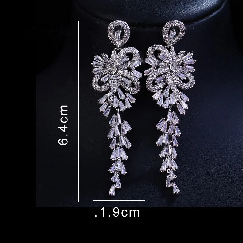 Charm Bridal Jewelry Dangle Wedding Long Earring Drop Cubic Zirconia Earrings