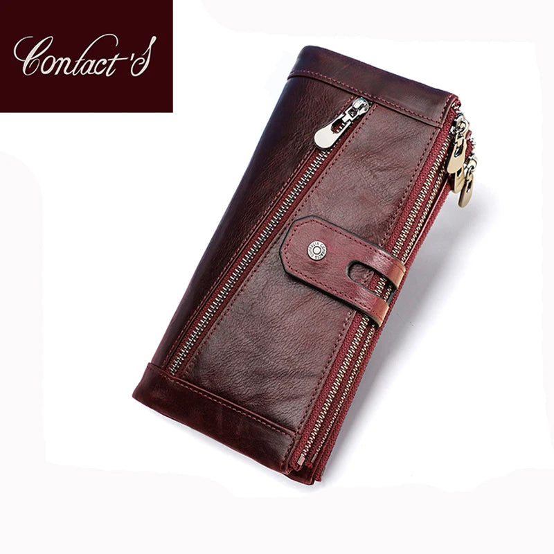 Contact's Women Wallet Fashion Genuine Leather Wallet Card Holder Female Long Purse