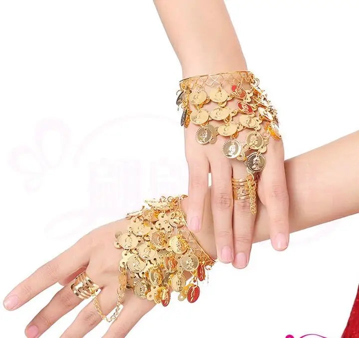 Indian jewellery head Accessories Golden Finger Bracelet Shining Red Crystal Girl's Belly Dance Bracelet Jewelry