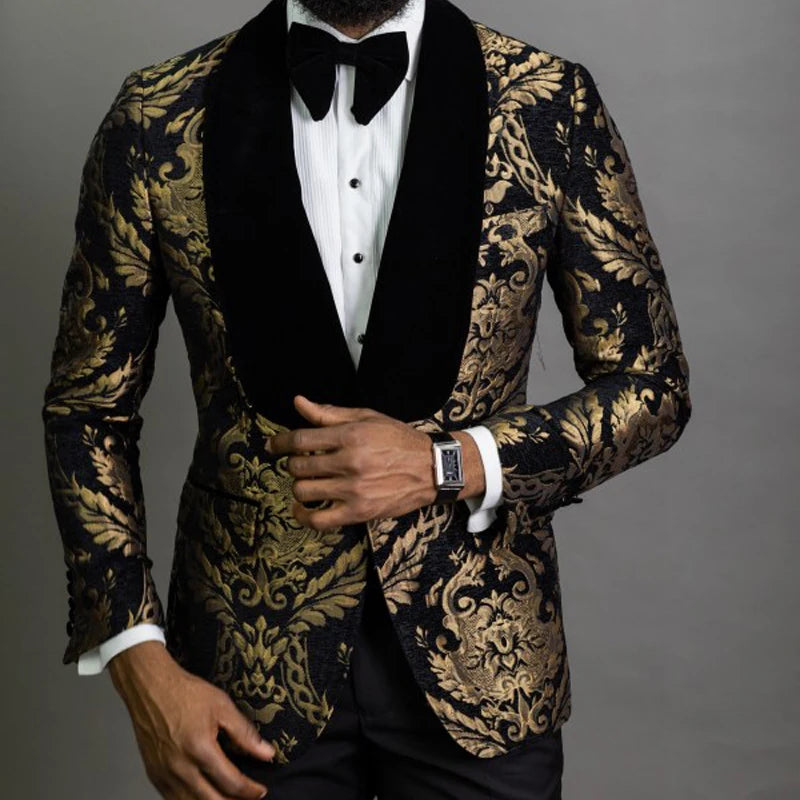 Blazer for Men Prom African Fashion Slim Fit with Velvet Shawl Lapel Male Suit Jacket