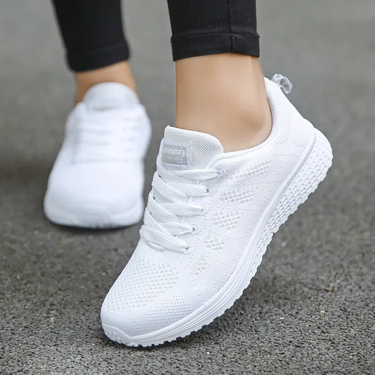 Women Casual Shoes Fashion Breathable Walking Mesh Flat Shoes Sneakers Women 2021 Gym Vulcanized Shoes White Female Footwear - Hiron Store