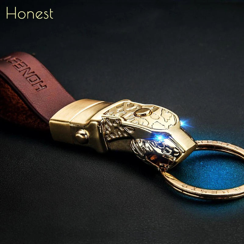 Car Key Chain High-Grade LED Lighting Custom Engraved Keychains Leather Rope Jewellery Key Ring Holder