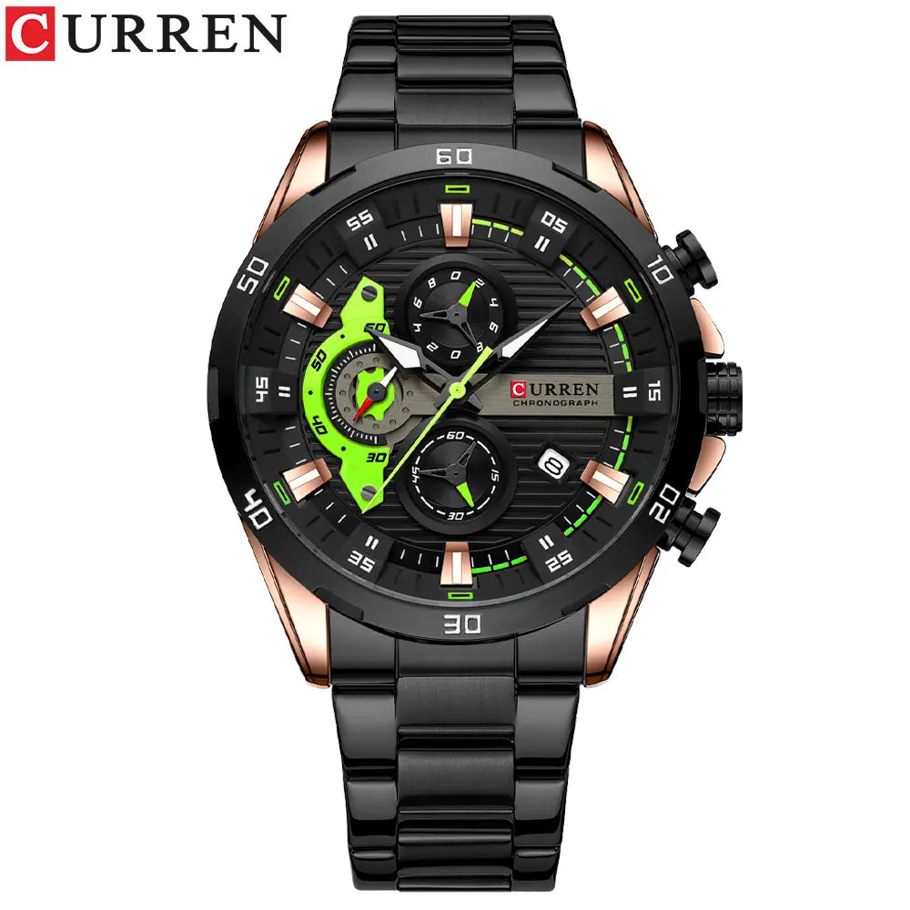 Waterproof Sport Quartz Chronograph Wristwatch Luxury Stainless Steel Clock